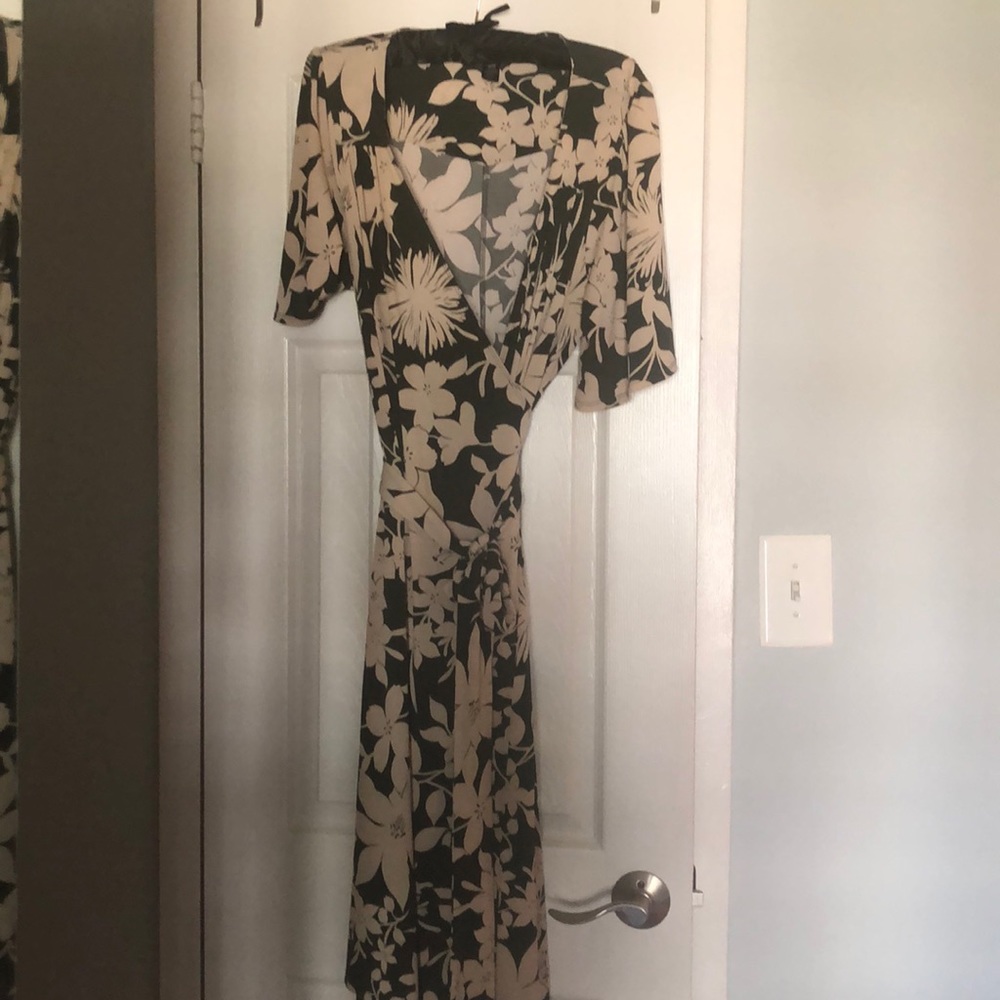 EUC Green and Cream IGIGI Wrap Dress